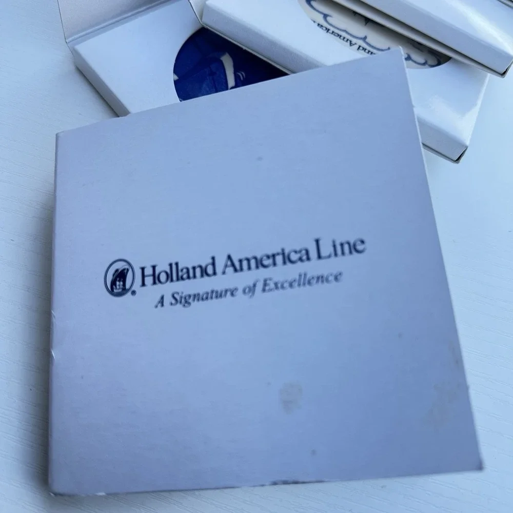 Set of 5 HOLLAND-AMERICA Cruise Delft Blue White Tile Coaster Set‎ NEW w COA
